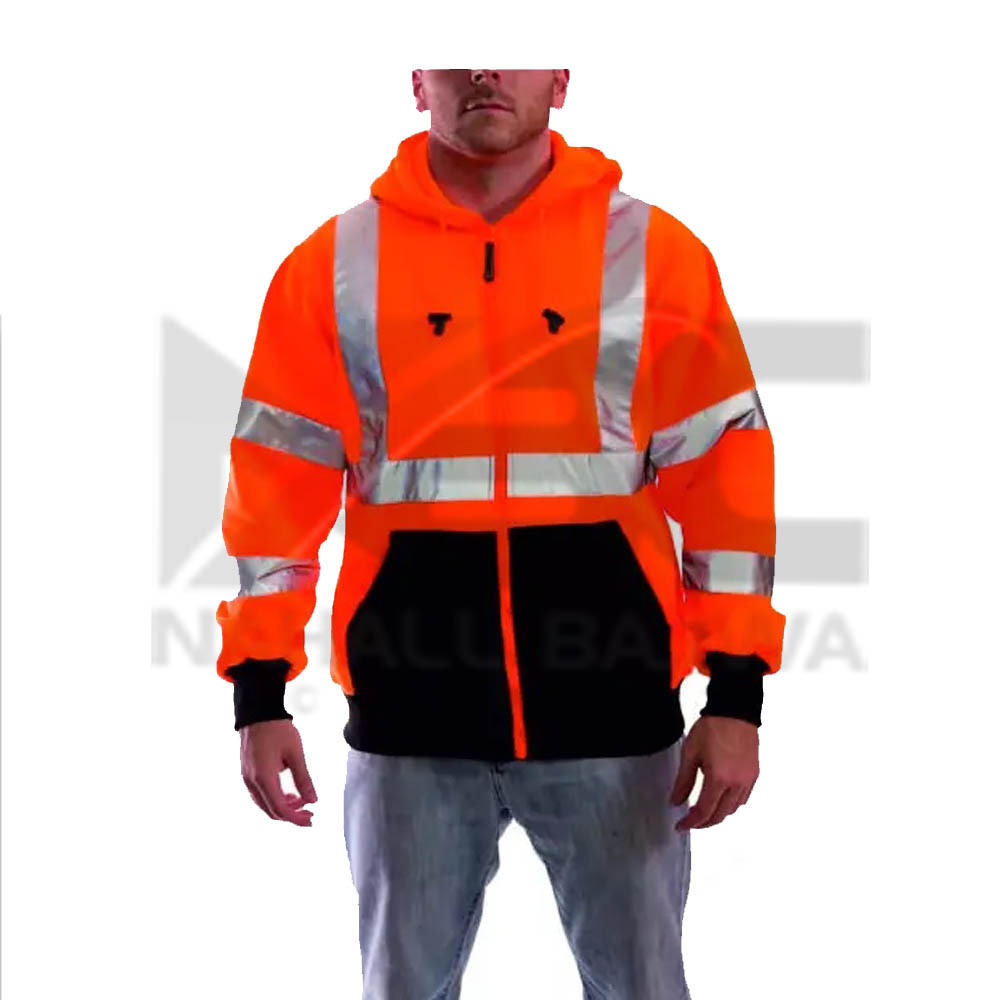 Outdoor Night Riding Running Hi-Vis Navy Blue Safety Vest Reflective Night Wear Road Safety Hoodie.