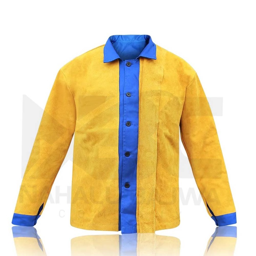 Heavy Duty Work Flame Retardant Resistant Leather Welding Jacket Safety Welding Clothing Jacket.