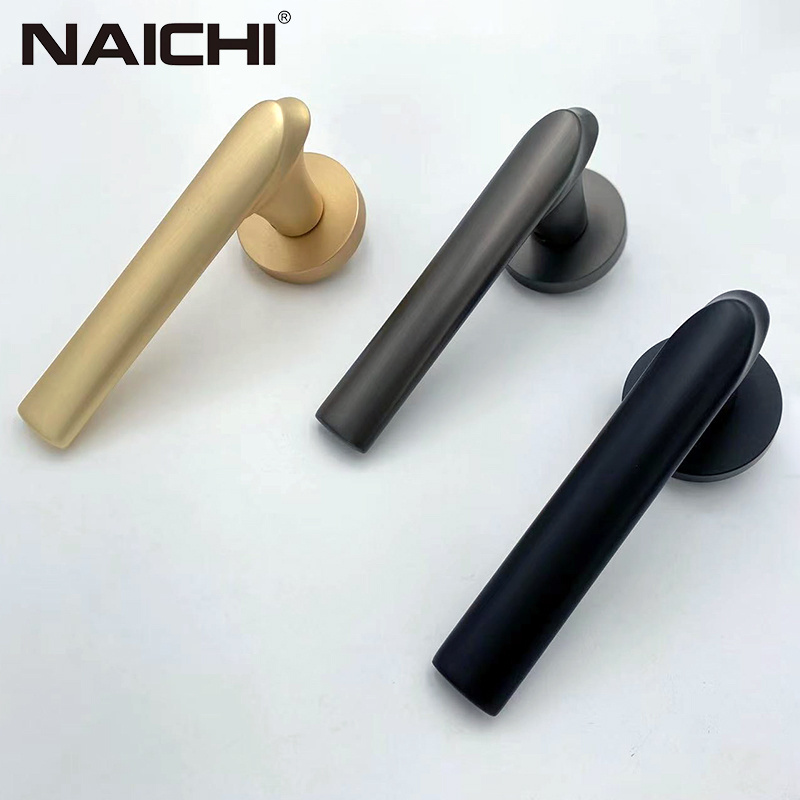 High Quality modern zinc alloy matt black gold and grey brushed interior door handles set with key lock  for hotel home bedroom