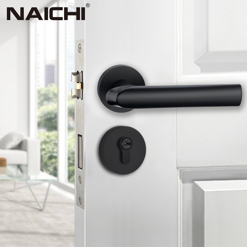 High Quality modern zinc alloy matt black gold and grey brushed interior door handles set with key lock  for hotel home bedroom