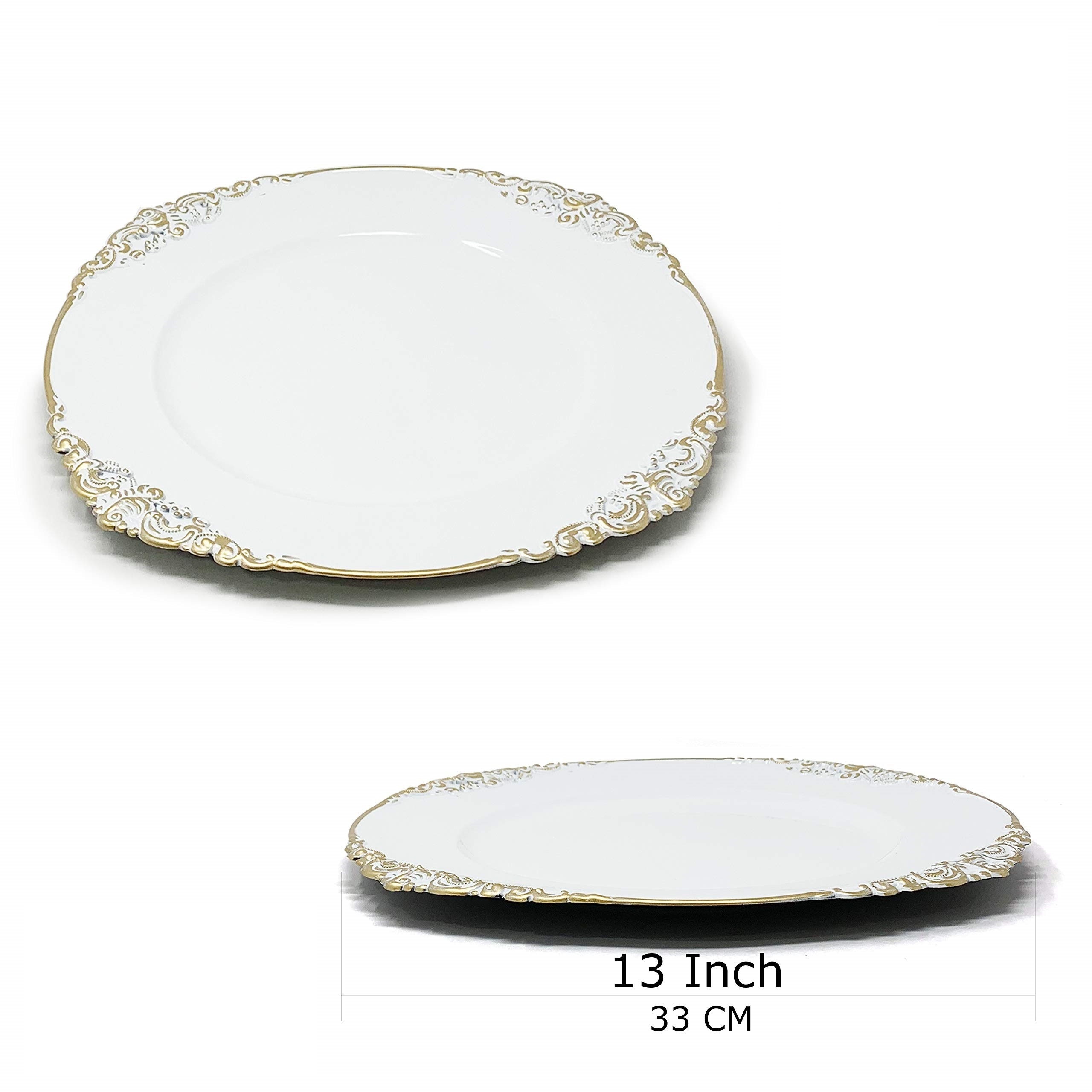 Rim Pink Wedding Decoration Floral Plastic Charger Plates Gold Wholesale Cheap 13 Inch Modern Round Plate Dish 350g Pigmented