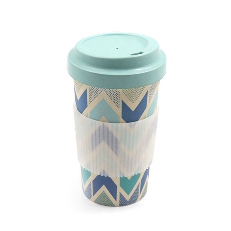 Custom printed reusable eco friendly bamboo fiber melamine plastic coffee cup travel mug with lid and insulated sleeve