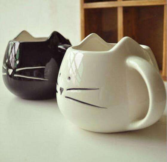 Wholesale creative cute cartoon black and white 3D cat travel coffee mug couple mugs for gift