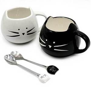 Wholesale creative cute cartoon black and white 3D cat travel coffee mug couple mugs for gift