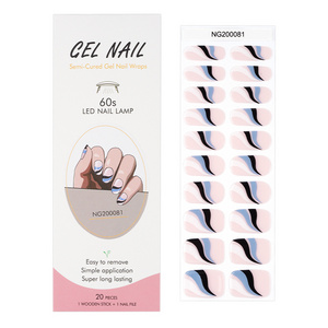 AMDMG 2023 amazon hot 20pcs custom natural semi cured gel nail sticker uv gel nail polish wrap with glue and nile filer set