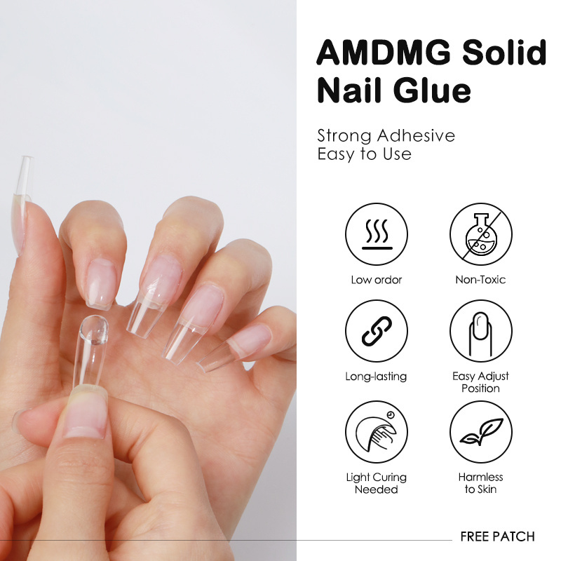 AMDMG 2024 custom logo 15ml Super Strong Adhesive non toxic solid press on nail tip glue gel Uv nail glue for press on nails