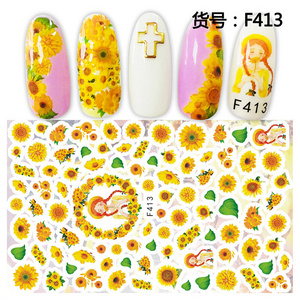 Hot Selling 3D Summer styles Japanese luxury Sun flowers nail designs stickers sunflower nail stickers for kids self adhesive