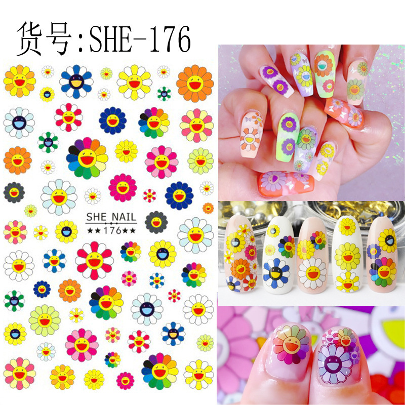 Hot Selling 3D Summer styles Japanese luxury Sun flowers nail designs stickers sunflower nail stickers for kids self adhesive