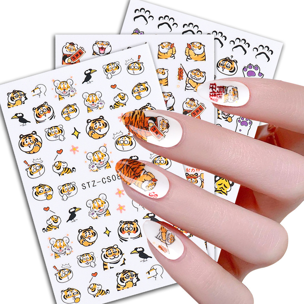 STZ nail stickers 2022 valentine decals heart flame wave geometric sky cloud abstract sexy girl tiger cartoon gel nails sticker