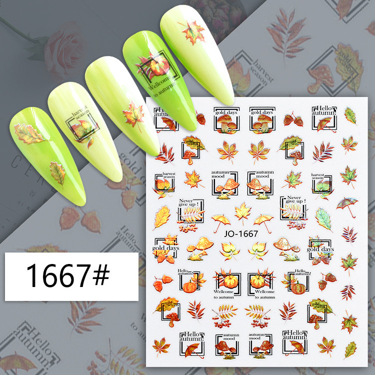 New designs Fall sunflower line sliders yellow maple leaf nail decal laser autumn nail stickers for Thanks Giving Day