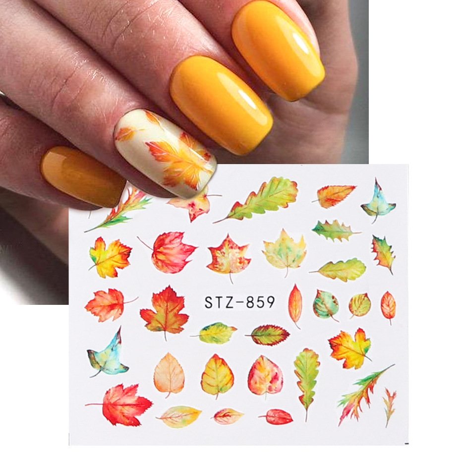 Newest leaves pumpkin autumn nail decals thanks giving stickers 3d nail art fall water transfer wholesale nail decals