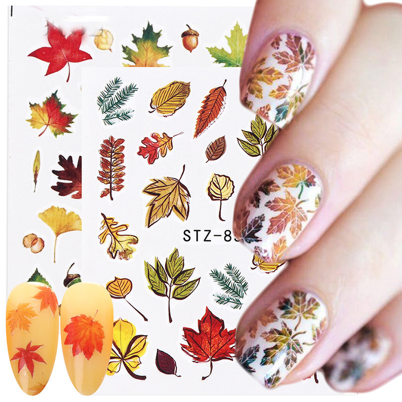 Newest leaves pumpkin autumn nail decals thanks giving stickers 3d nail art fall water transfer wholesale nail decals