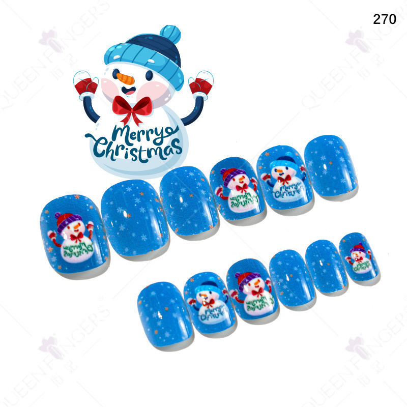 24pcs/box children christmas fake nails cute nail tips full cover artificial kids rainbow christmas press on nails