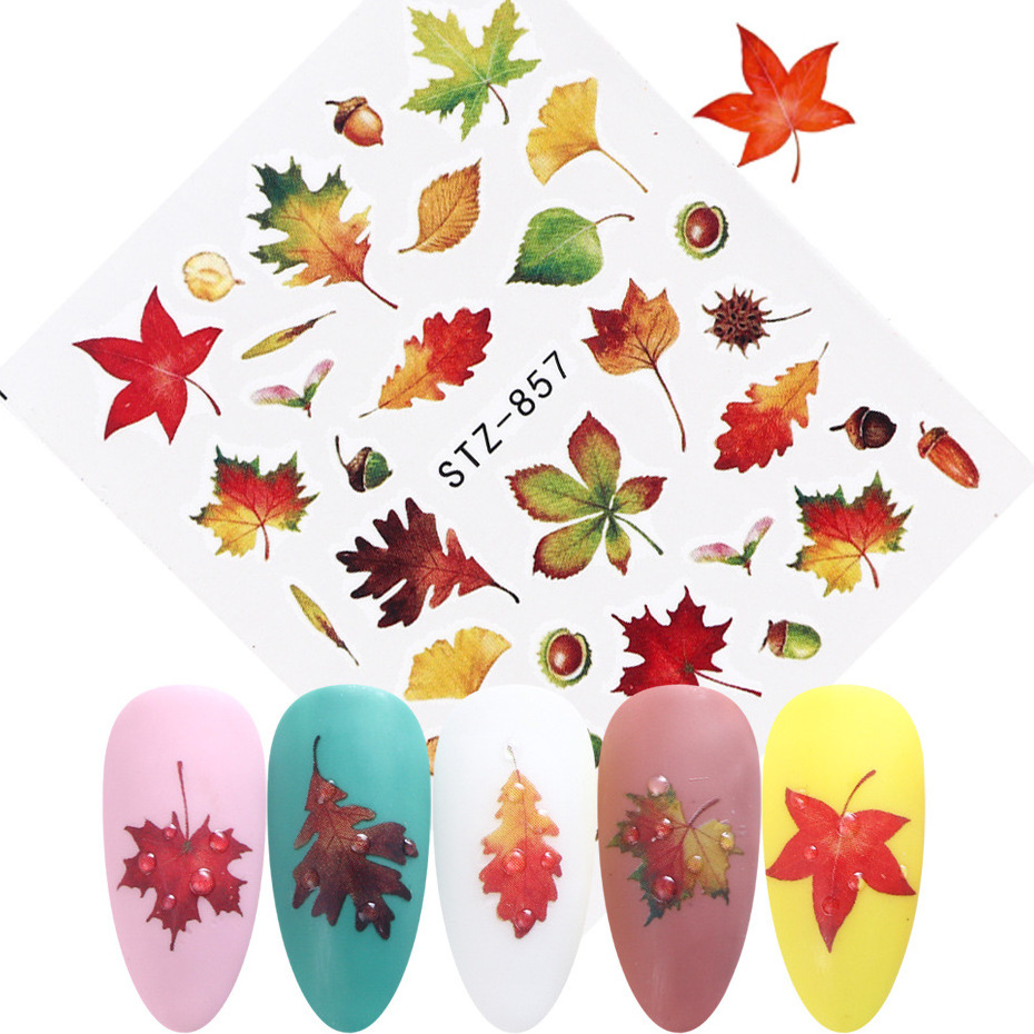 Newest leaves pumpkin autumn nail decals thanks giving stickers 3d nail art fall water transfer wholesale nail decals