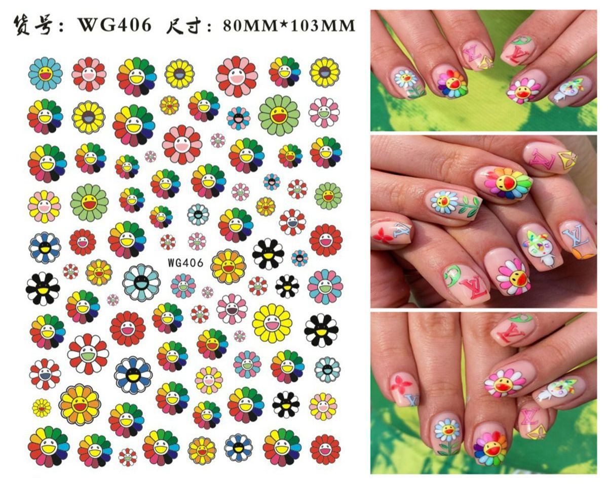 Hot Selling 3D Summer styles Japanese luxury Sun flowers nail designs stickers sunflower nail stickers for kids self adhesive