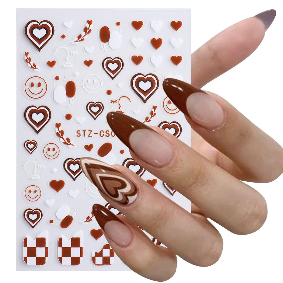 STZ nail stickers 2022 valentine decals heart flame wave geometric sky cloud abstract sexy girl tiger cartoon gel nails sticker