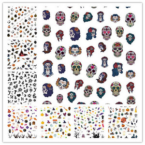 High quality halloween nail decals witch skeleton accesories nail stickers designs part sailor moon charm halloween nail