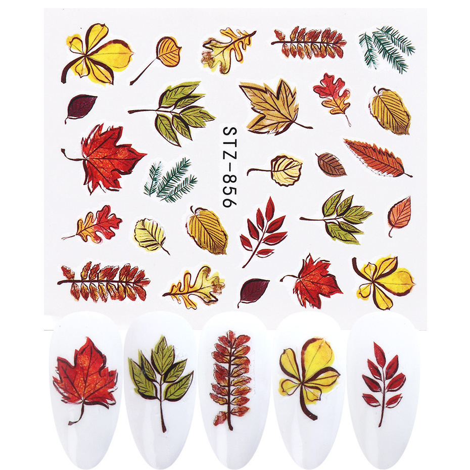 Newest leaves pumpkin autumn nail decals thanks giving stickers 3d nail art fall water transfer wholesale nail decals