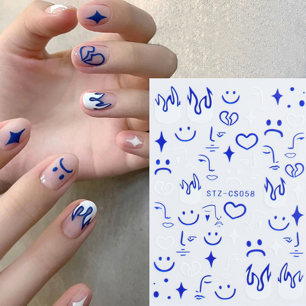 STZ nail stickers 2022 valentine decals heart flame wave geometric sky cloud abstract sexy girl tiger cartoon gel nails sticker