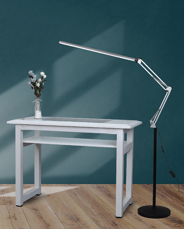 Factory Metal Adjustable Flexible Reading Swing Arm Dimmable Drafting Architect Task LED Floor Nail Table Salon Lamp