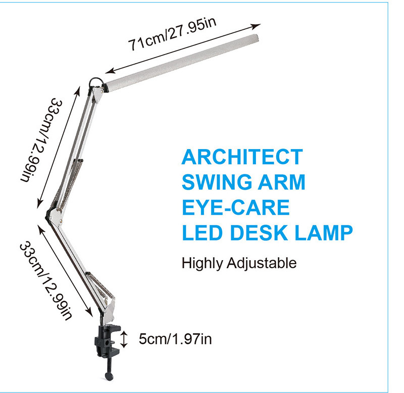 Factory Adjustable Flexible Reading Swing Arm Dimmable Drafting Architect Task LED Nail Table Salon Lamp with Heavy Base