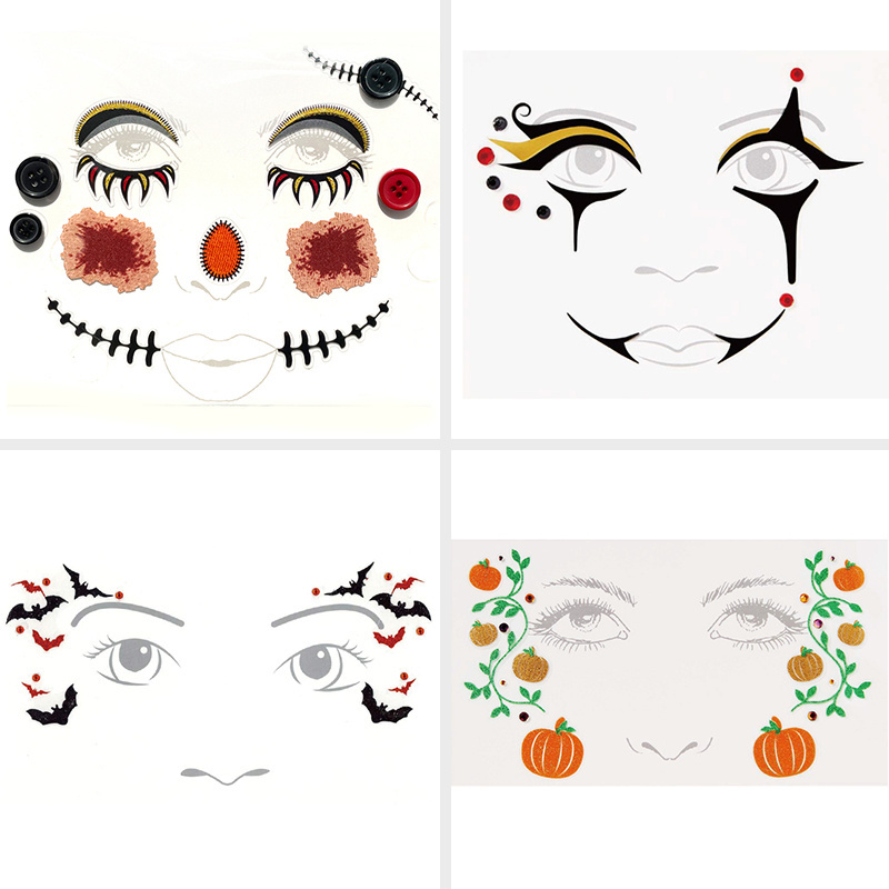 Low price Factory Wholesale Realistic Scar Ghost Atmosphere Masquerade Waterproof Temporary Halloween Makeup Face Tattoo Sticker