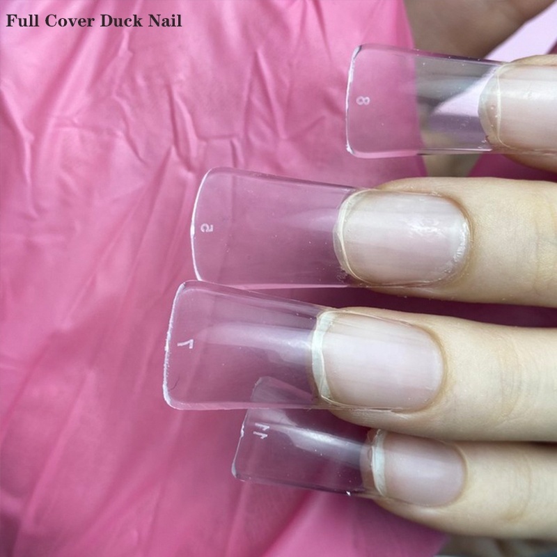 Full Cover Duck Nail Tips Medium 500Pcs/Box Large XL XXL Flare Acrylic Clear Half Cover Shaped Wide Duck Feet Nail Tips