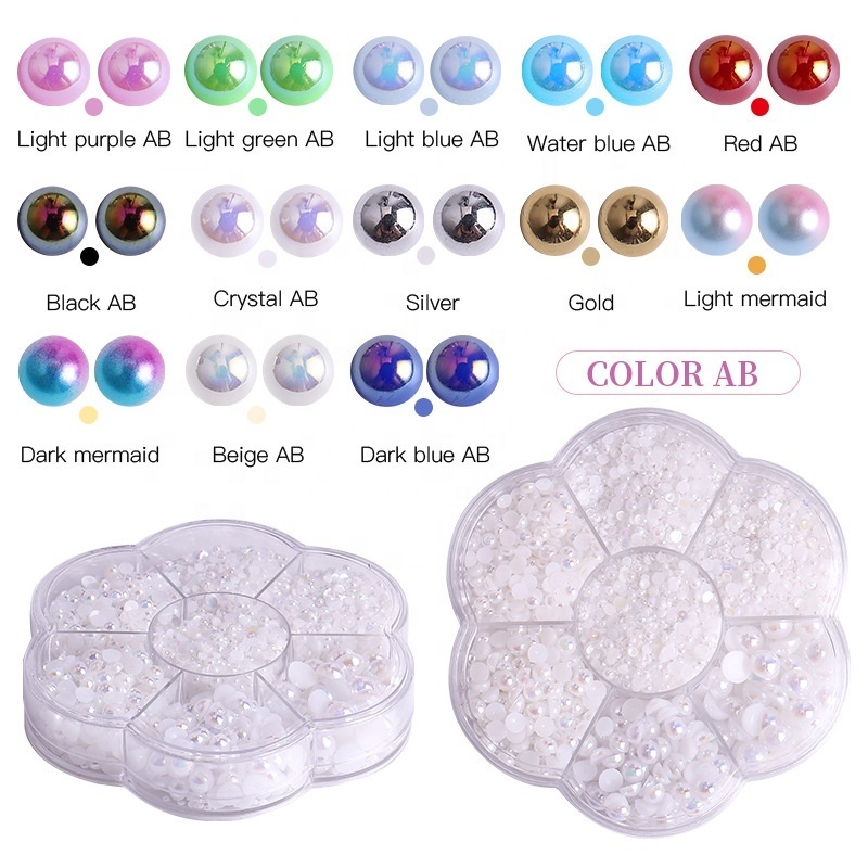 Charms Mix Resin Rhinestone Pearls for Clothing Decorations Glitter Nail Gems Glue on Flatback Crystal Pearls Nail Art Pearl