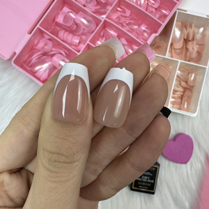 600pcs Box Custom Logo New Fake French Acrylic Nails For Salon Professional Squoval Square Coffin False French Press On Nail Tip