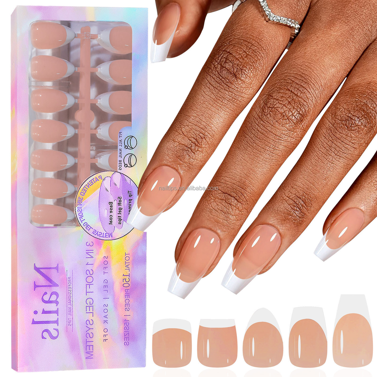 Jelly Gel Soak Off Gel-X Tips Pre-Designed Pink Medium Square Nail Tips Full Cover Gel Press On Nails For Salon