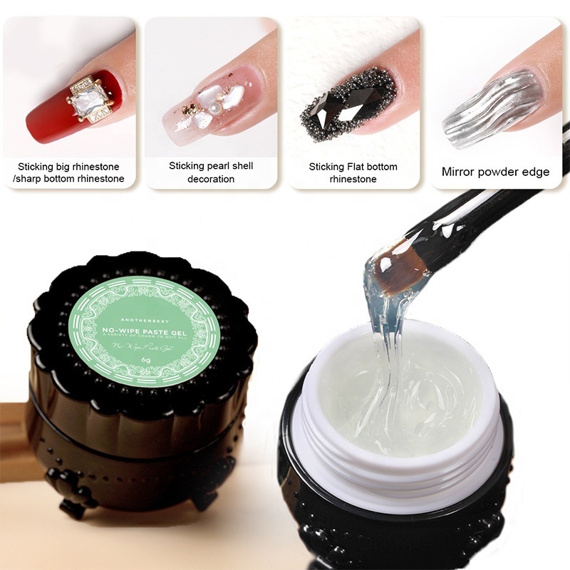 Strong Nail Glue No-Wipe Gel For Rhinestone UV Extension Solid Nail Patch Gel Custom Easy Stick Gummy Adhesive Nail Glue Gel