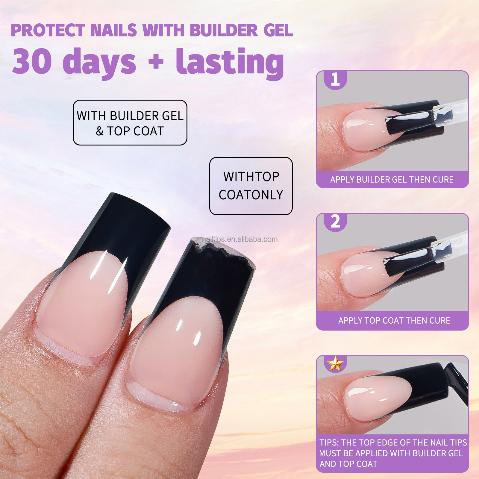 Jelly Gel Soak Off Gel-X Tips Pre-Designed Pink Medium Square Nail Tips Full Cover Gel Press On Nails For Salon