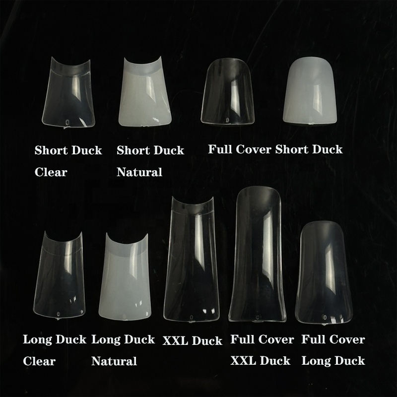 Full Cover Duck Nail Tips Medium 500Pcs/Box Large XL XXL Flare Acrylic Clear Half Cover Shaped Wide Duck Feet Nail Tips