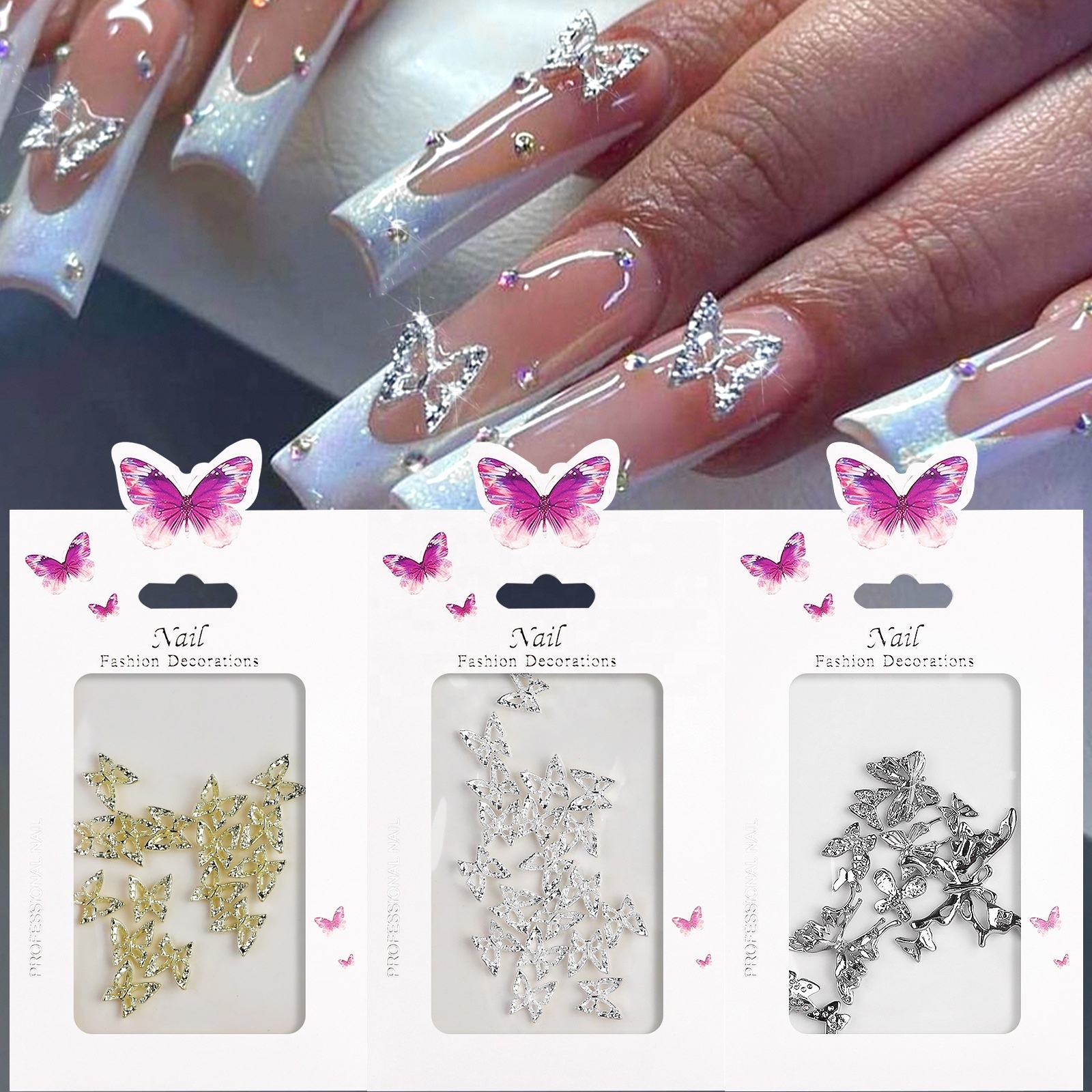 Hot Sale Butterfly 3D Nail Art Decoration 20pcs Bag DIY  Alloy Luxury Accessories Butterfly Charms For Nails