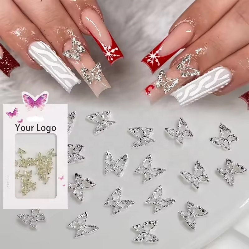 Hot Sale Butterfly 3D Nail Art Decoration 20pcs Bag DIY  Alloy Luxury Accessories Butterfly Charms For Nails