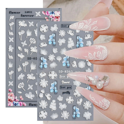 5D Three-dimensional Nail Art Decoration Adhesive Embossed Butterfly Nail Sticker Designs Color Leaf Flower Nail Sticker