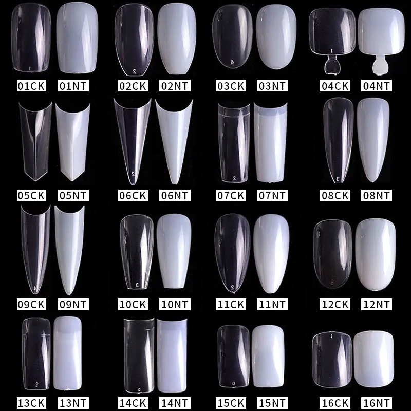 Wholesale 68 types 500pcs Clear False Ballerina Stiletto Nails Sharp Toe Natural French Coffin Fake Press on ABS Nails Tips