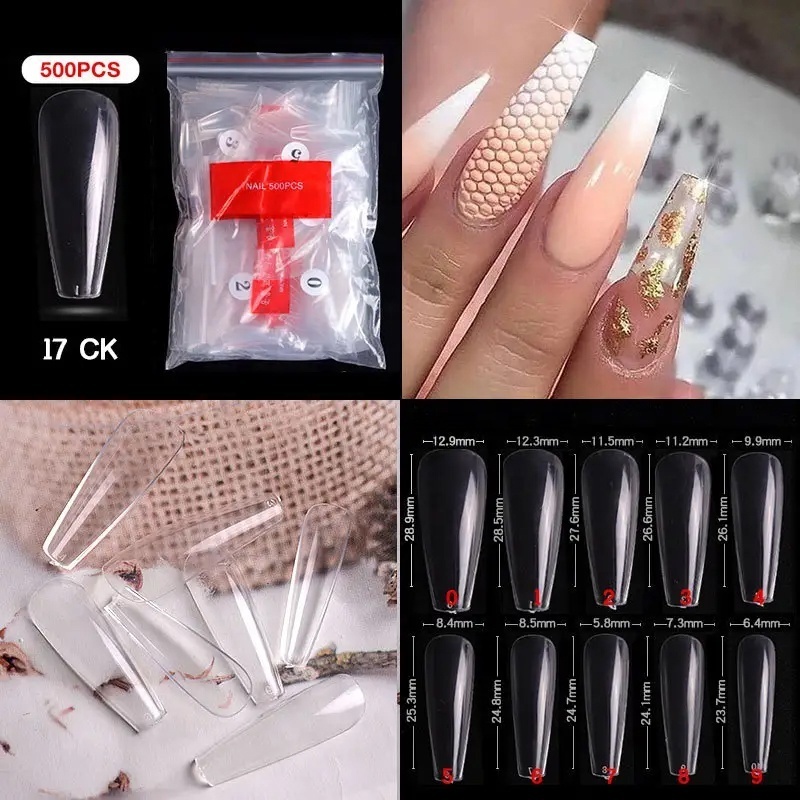 Wholesale 68 types 500pcs Clear False Ballerina Stiletto Nails Sharp Toe Natural French Coffin Fake Press on ABS Nails Tips