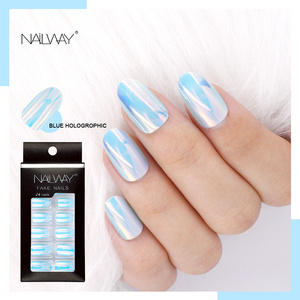 Factory ABS Artificial Nail Tips Mirror 3D Holographic Finger Nails Oval Shape Aurora Shiny Press On False Nails No Glue