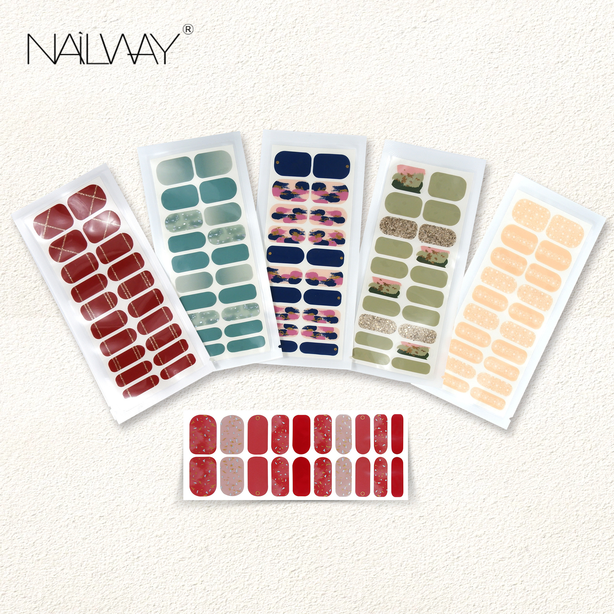 Free Sample Wholesale Eco-friendly Custom Nail Foil Sticker Self Adhesive Finger Gel Nail Wraps