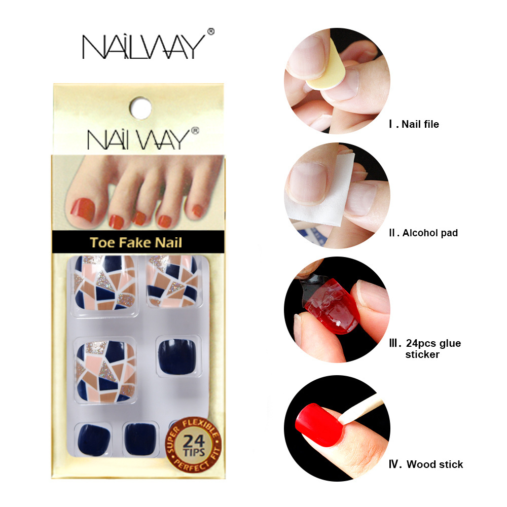 Nailway High Quality Luxury Black False Toe Nails Designed Press on Nails Toe Nails With Packaging Box