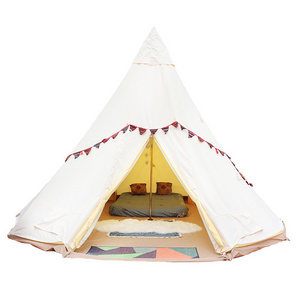 Four season canvas indian tipi pyramid outdoor camping tent 6 person family teepee tent for adults glamping