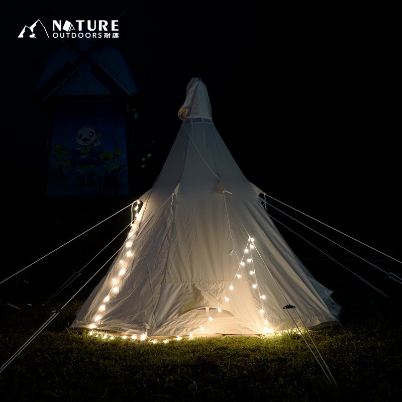 Four season canvas indian tipi pyramid outdoor camping tent 6 person family teepee tent for adults glamping