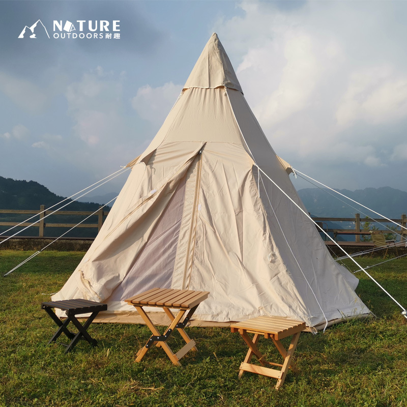 Four season canvas indian tipi pyramid outdoor camping tent 6 person family teepee tent for adults glamping