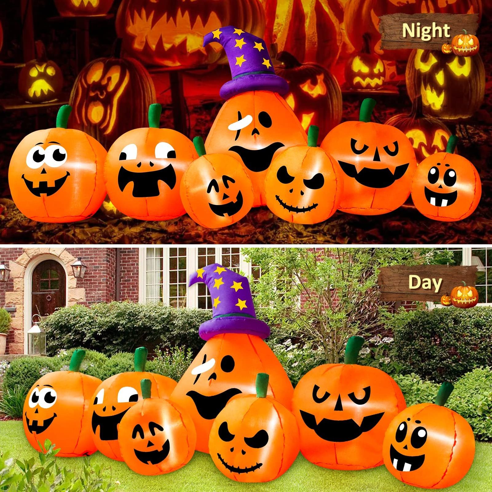 Halloween Inflatables Outdoor Pumpkin Combo Blow up Yard Decoration Clearance with LED Lights