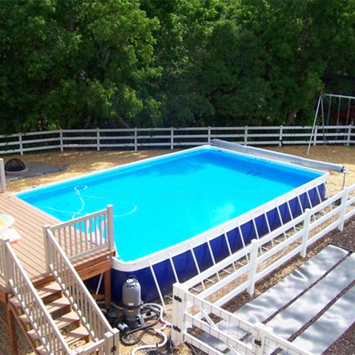 Above Ground Stainless Steel Metal Frame Giant Swimming Pool Rectangular Square Structural Ring PVC Large Swim Pool