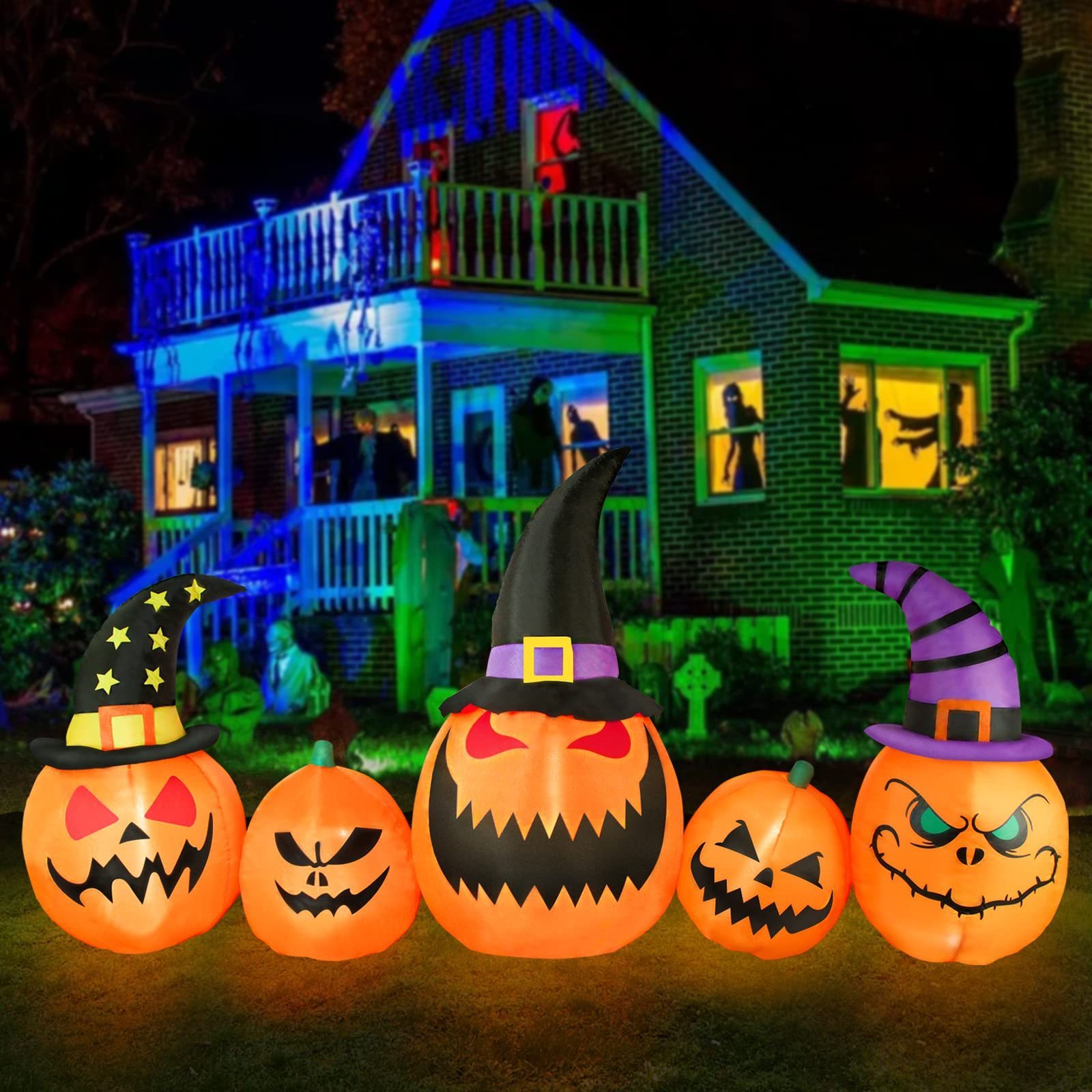 Halloween Inflatables Outdoor Pumpkin Combo Blow up Yard Decoration Clearance with LED Lights