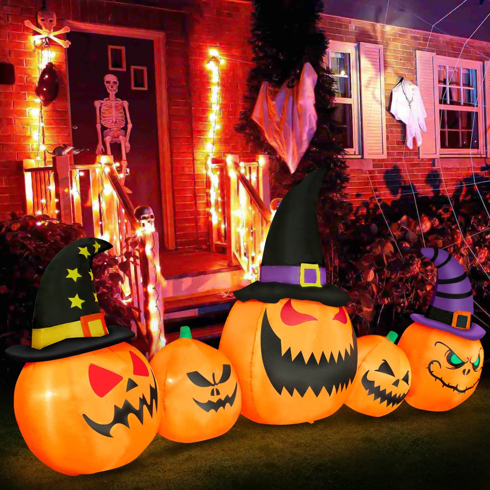 Halloween Inflatables Outdoor Pumpkin Combo Blow up Yard Decoration Clearance with LED Lights