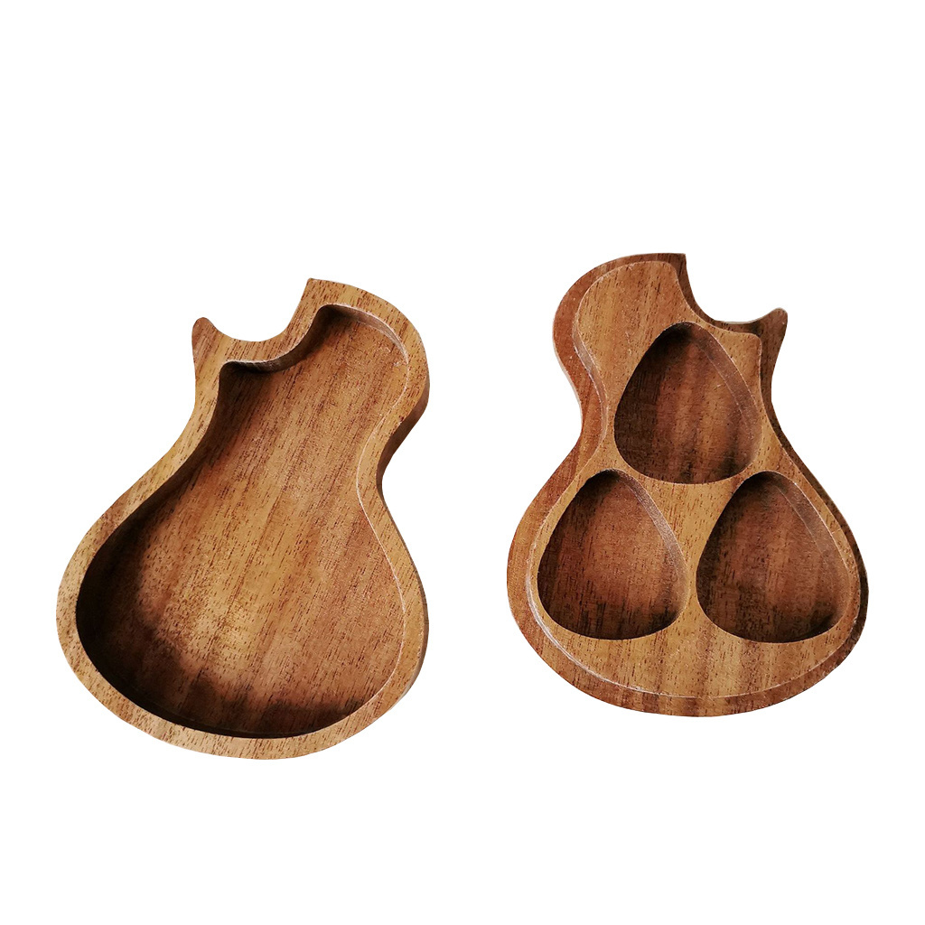 Wholesale Acacia Wooden Guitar Shape High Quality Wooden Guitar Pick Box