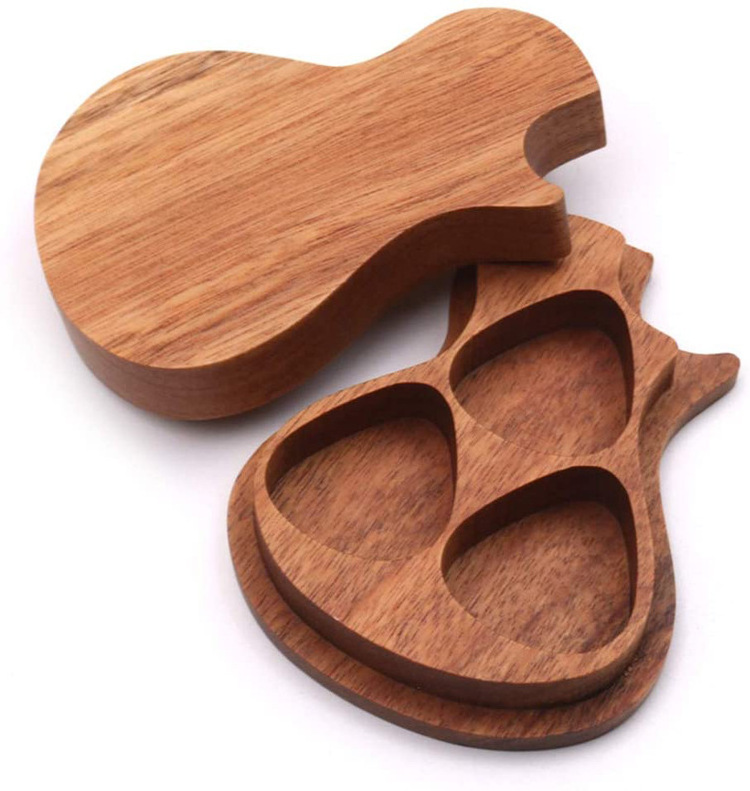 Wholesale Acacia Wooden Guitar Shape High Quality Wooden Guitar Pick Box